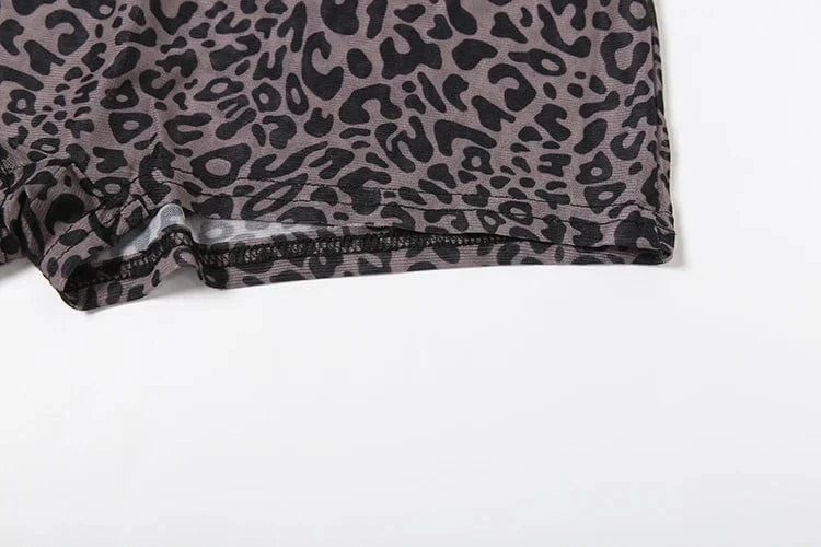 Weird Puss Leopard Print Romper Women See Through Sexy Full Sleeve Turtleneck Fall Fit Skinny Playsuit Stretch Midnight Clubwear