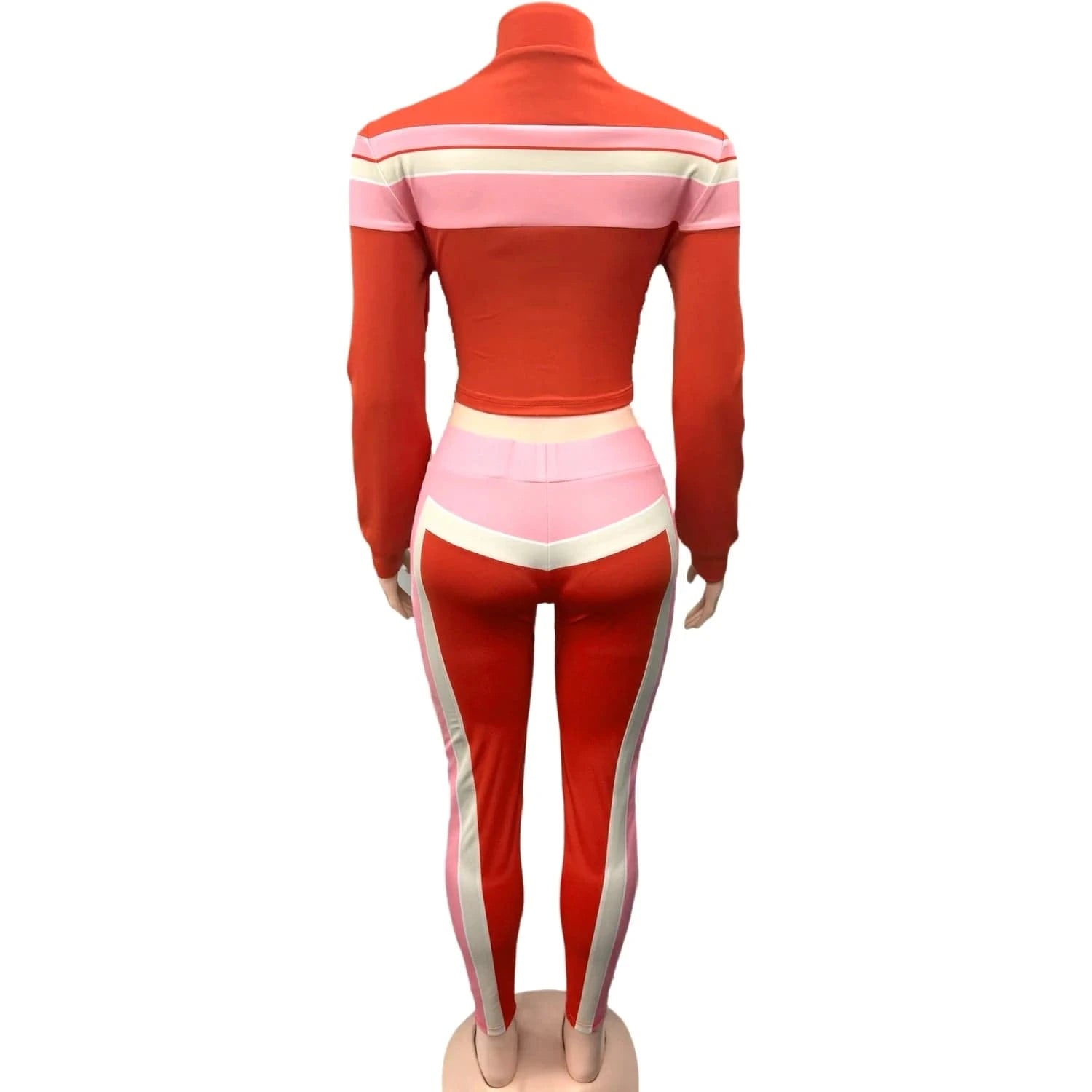 Weird Puss Patchwork Women 2Piece Set Tracksuit Sporty Long Sleeve Zip Crop Top+Shirring Leggings Matching Casual Skinny Outfits