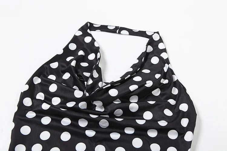 Weird Puss Polka Dot Print Tank Top Women Y2K Halter Swing Collar Backless Skinny Hottie Summer Midnight Street Basic Wild Vest