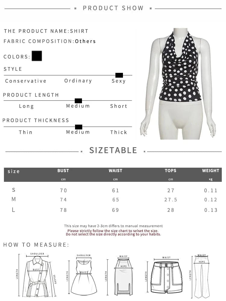 Weird Puss Polka Dot Print Tank Top Women Y2K Halter Swing Collar Backless Skinny Hottie Summer Midnight Street Basic Wild Vest