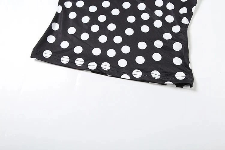 Weird Puss Polka Dot Print Tank Top Women Y2K Halter Swing Collar Backless Skinny Hottie Summer Midnight Street Basic Wild Vest