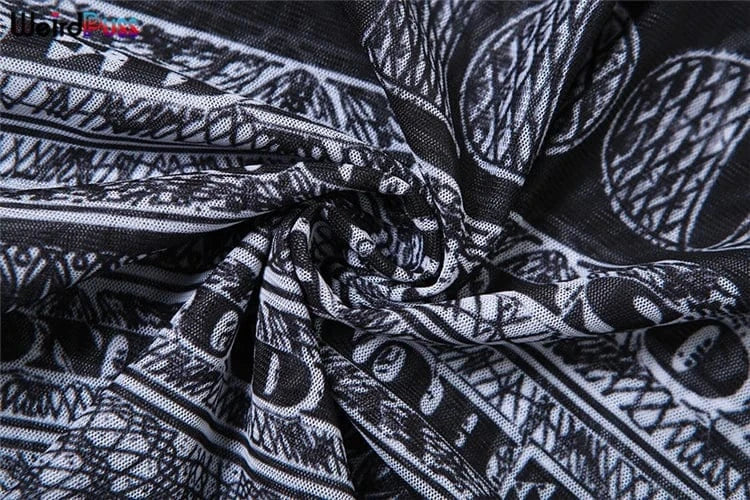 Weird Puss See Through Crop Tops Women Numeral Print Short Sleeve O-Neck Sexy Club Patchwork Streetwear Skinny Hot Girls Tees