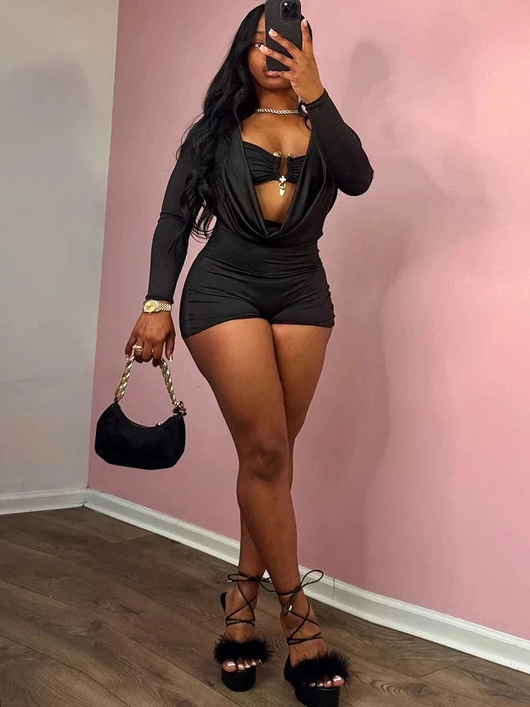Weird Puss Sexy Women Swing Collar Romper+Metal buckle Bra Hipster Midnight Party Coquette New Spring Trend Workout Playsuits
