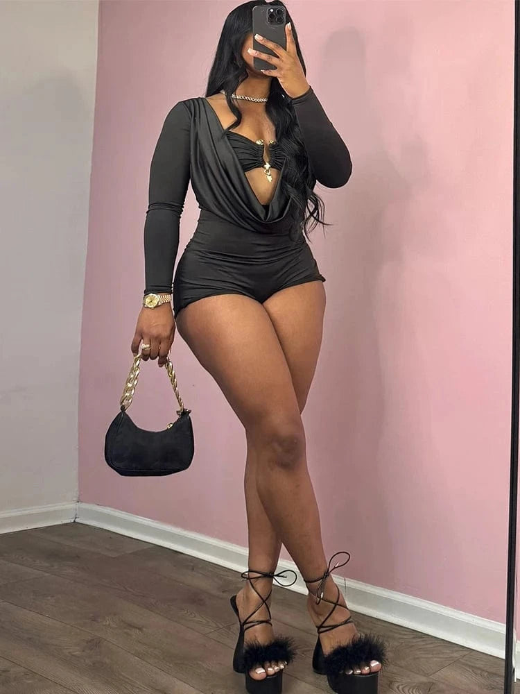 Weird Puss Sexy Women Swing Collar Romper+Metal buckle Bra Hipster Midnight Party Coquette New Spring Trend Workout Playsuits