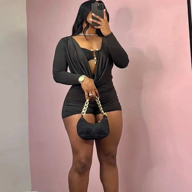 Weird Puss Sexy Women Swing Collar Romper+Metal buckle Bra Hipster Midnight Party Coquette New Spring Trend Workout Playsuits