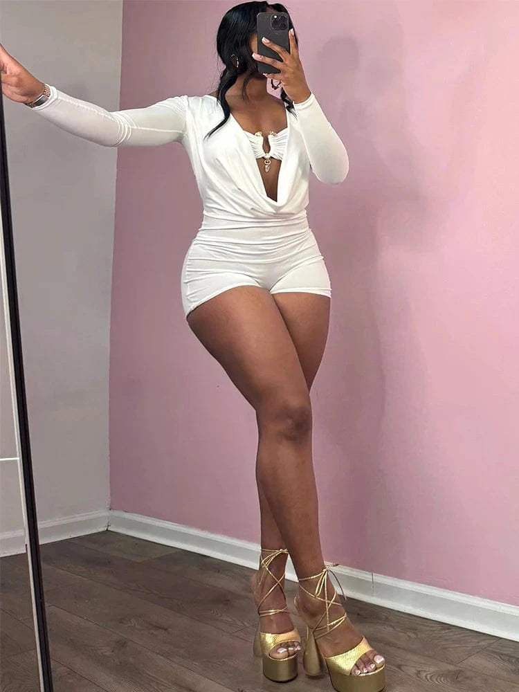 Weird Puss Sexy Women Swing Collar Romper+Metal buckle Bra Hipster Midnight Party Coquette New Spring Trend Workout Playsuits