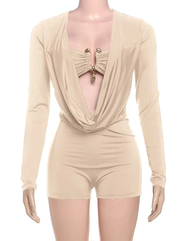 Weird Puss Sexy Women Swing Collar Romper+Metal buckle Bra Hipster Midnight Party Coquette New Spring Trend Workout Playsuits