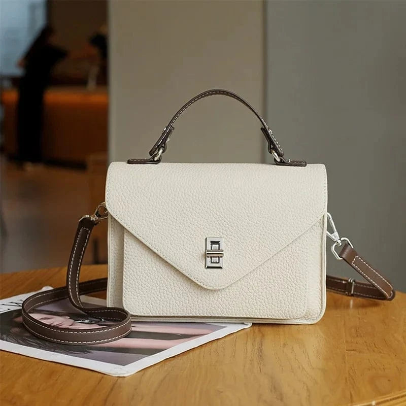 WHITE / 21x7x16cm Women Natural Cow Genuine Leather Shoulder Bag Female Large Capacity Casual Crossbody Bag Lady Cowhide Fashion Commuting Handbag