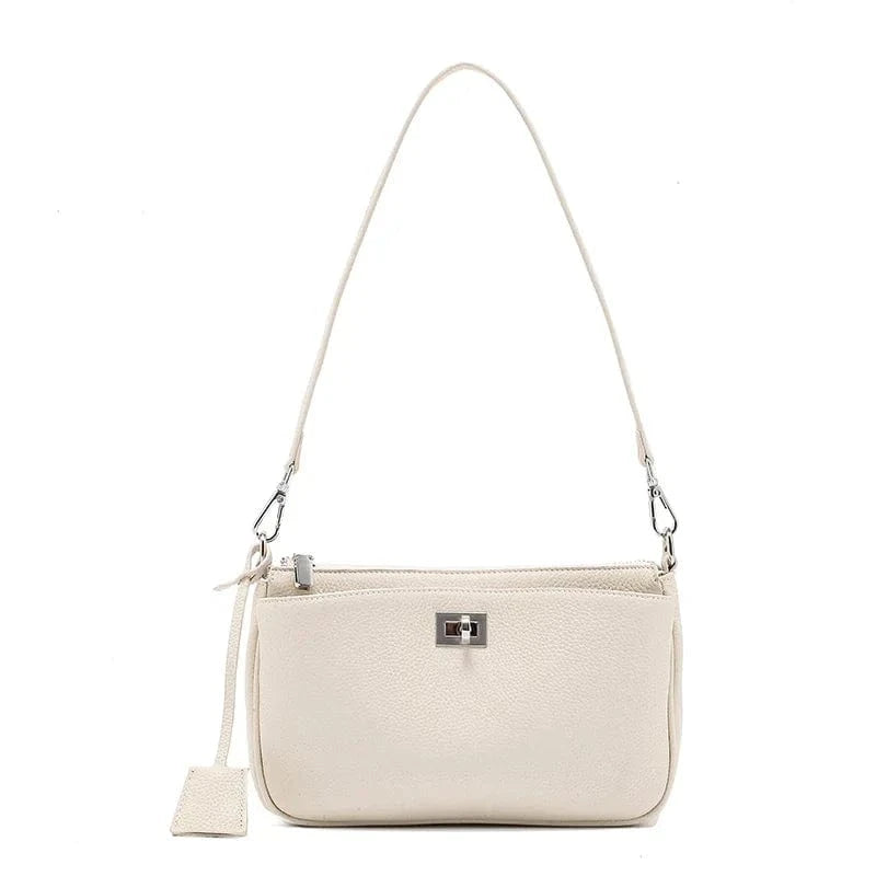 WHITE / 25x6x16cm Women Cow Real Leather Shoulder Bags Ladies Natural Cowhide Fashion Retro Handbags Female Designer Luxury Crossbody Bag for Lady