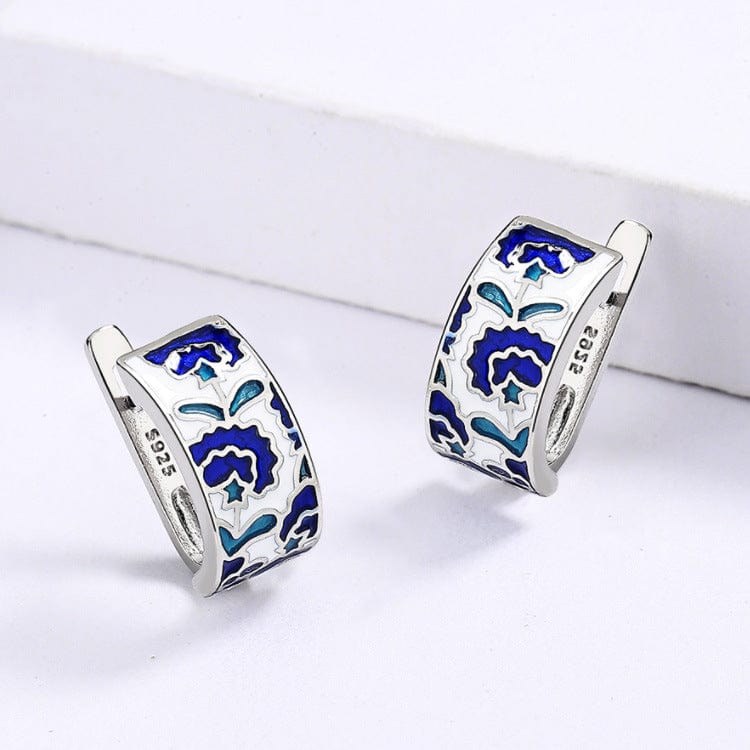 WHITE 925 Silver Classic Creative Handmade Blue Enamel Earrings For Ladies Flower Shape Earrings Fashion Party Jewelry Women Earrings