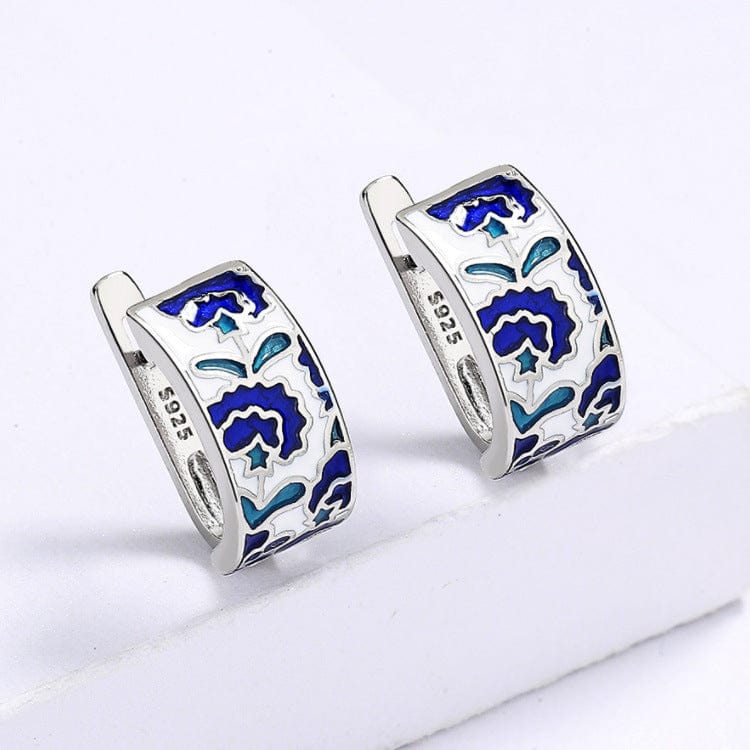 WHITE 925 Silver Classic Creative Handmade Blue Enamel Earrings For Ladies Flower Shape Earrings Fashion Party Jewelry Women Earrings