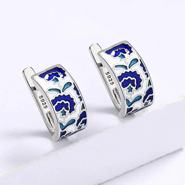 WHITE 925 Silver Classic Creative Handmade Blue Enamel Earrings For Ladies Flower Shape Earrings Fashion Party Jewelry Women Earrings