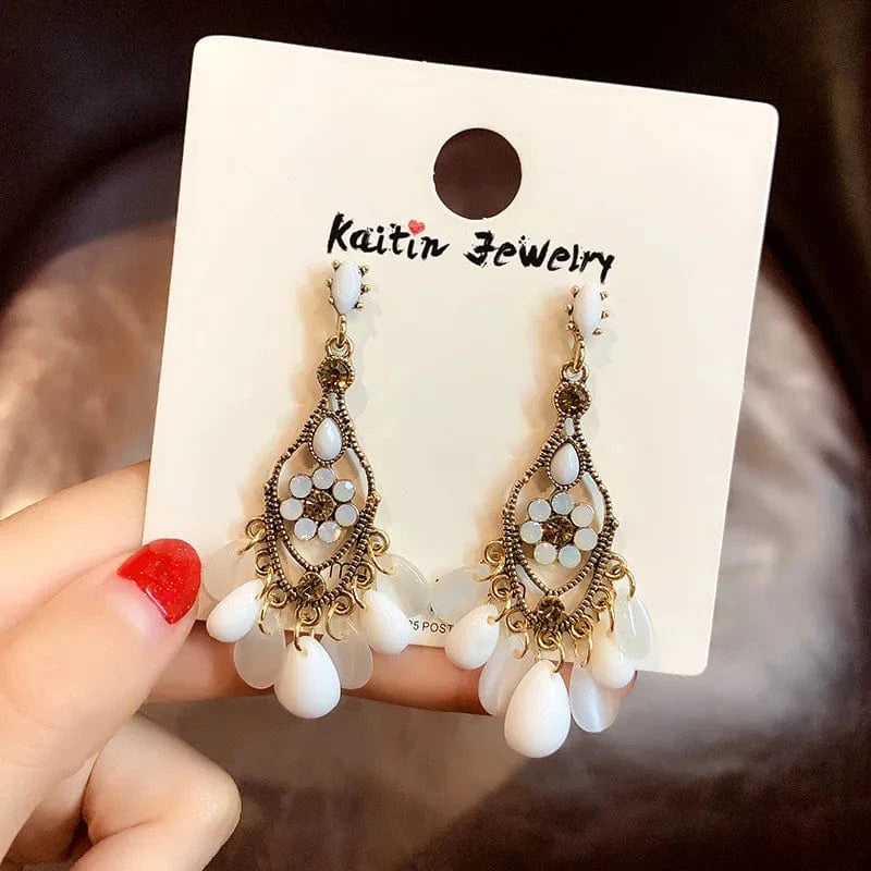 White antique traditional opal huggie indian earrings jewelry