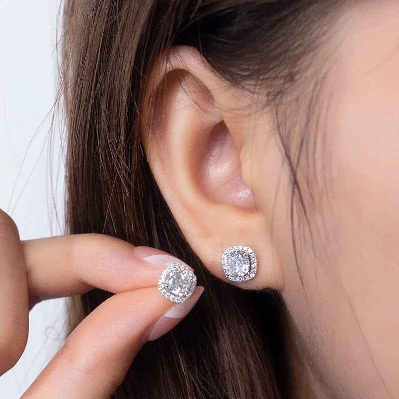 White Best selling 14K White gold cushion cut lab grown diamond stu earring