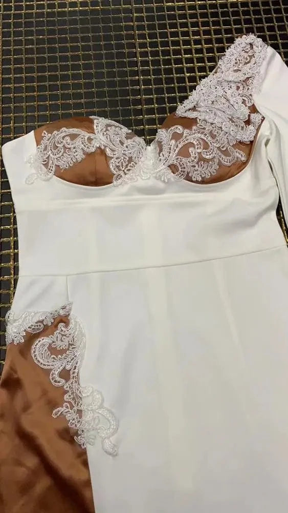 White Colour Luxury Embroidery Women Beading Cut Out Rayon Bandage Dress One Shoulder Evening Dress