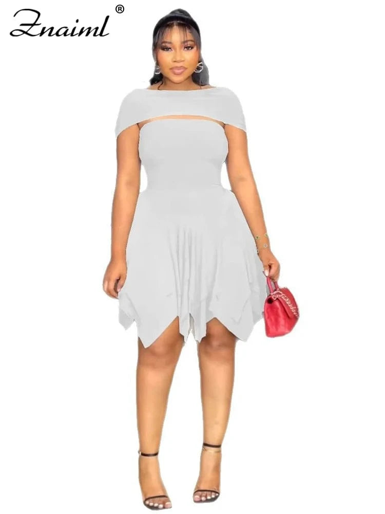 white dress / M Znaiml Strapless V Backless Birthday Prom Night Evening Ruffle A-Line Mid Dresses Women Sexy Bodycon Sheath Black Vestidos 2025