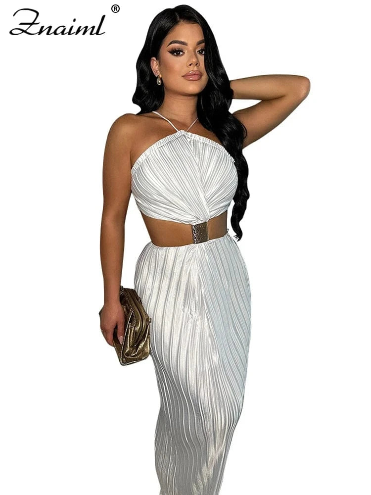 white dress / S Znaiml Sexy Women Green Prom Gowns Off The Shoulder Long Maxi Dresses Satin Halter Pleated Backless Formal Evening Gown Vestidos