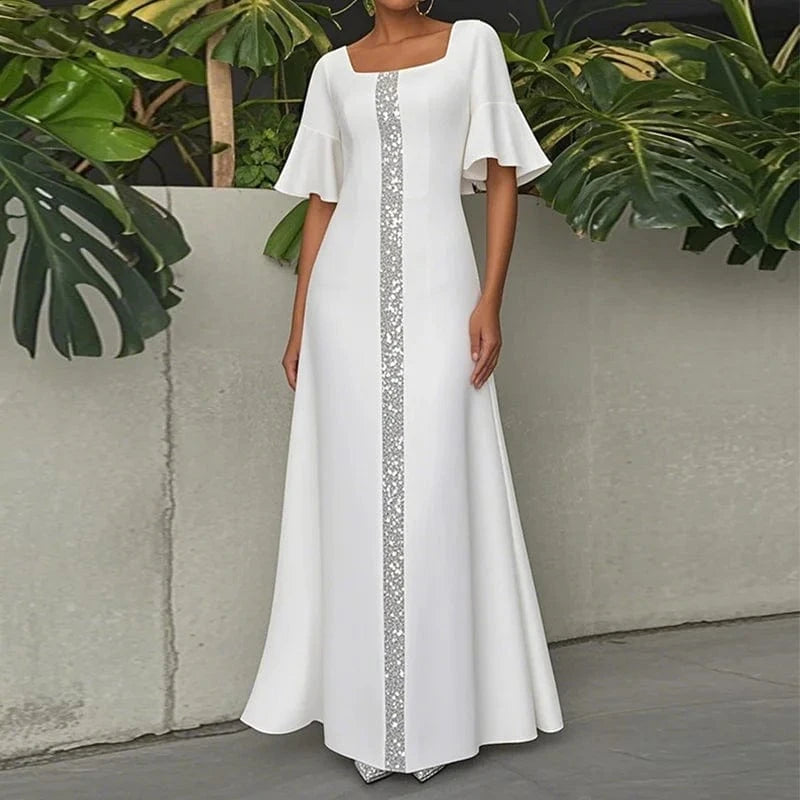 White Dresses / XXL Modigirl Original Creation Women Elegant Shiny Long Dress Flared Sleeves 2025 Summer Party Birthday Prom Maxi Dresses for Woman
