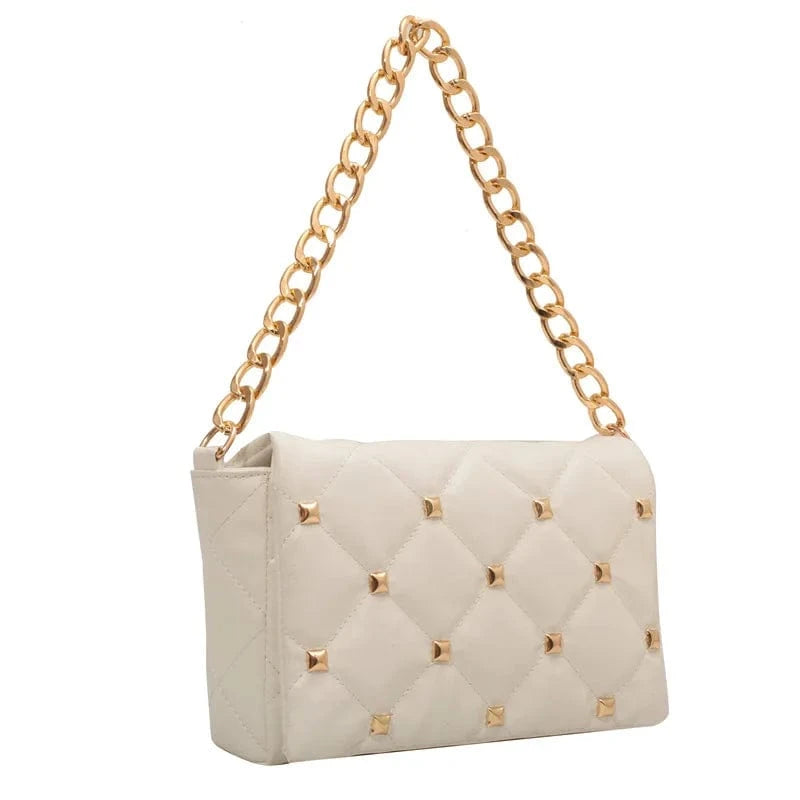 White Fashion Chain Women Shoulder Messenger Bags Casual Ladies Quilted Crossbody Purse Handbags with Rivet
