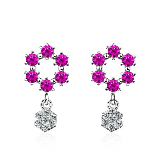 White gold color Refined Chic Dainty Women Drop Earrings Color Geometric Gems Jewelry Double Hollow Hexagon Earring
