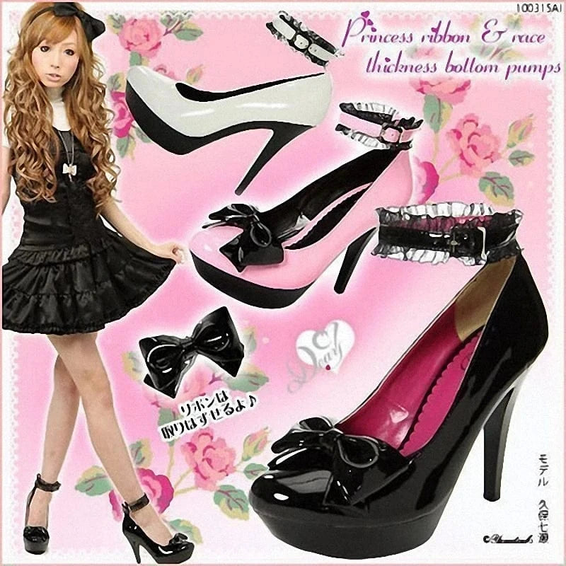 White lace thin heel 13 cm platform high heels fashionable spring and autumn elegant women's bow sweet high heels women's shoes