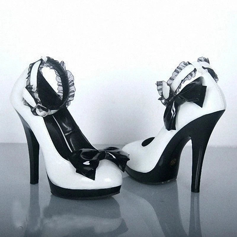 White lace thin heel 13 cm platform high heels fashionable spring and autumn elegant women's bow sweet high heels women's shoes