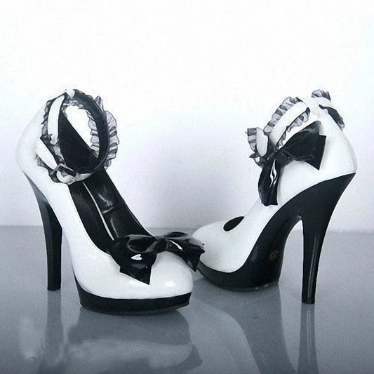 White lace thin heel 13 cm platform high heels fashionable spring and autumn elegant women's bow sweet high heels women's shoes