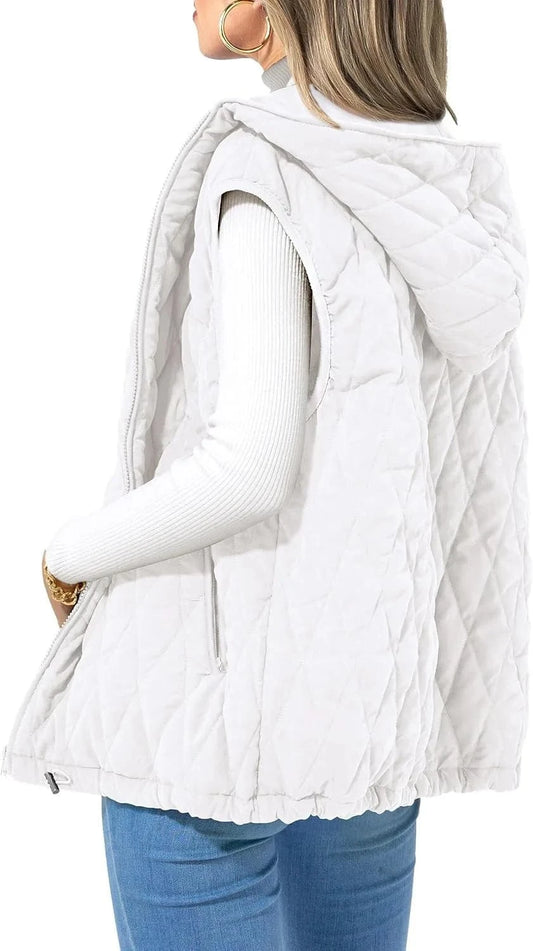 WHITE / M Europe and the United States cross-border 2024 autumn and winter new women's hooded padded vest light clip warm padded jacket ou