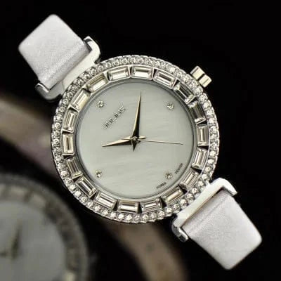 WHITE Mother-of-pearl Rhinestones Julius Lady Women's Watch Fashion Hours Bracelet Real Blue Leather Girl's Birthday Gift Box