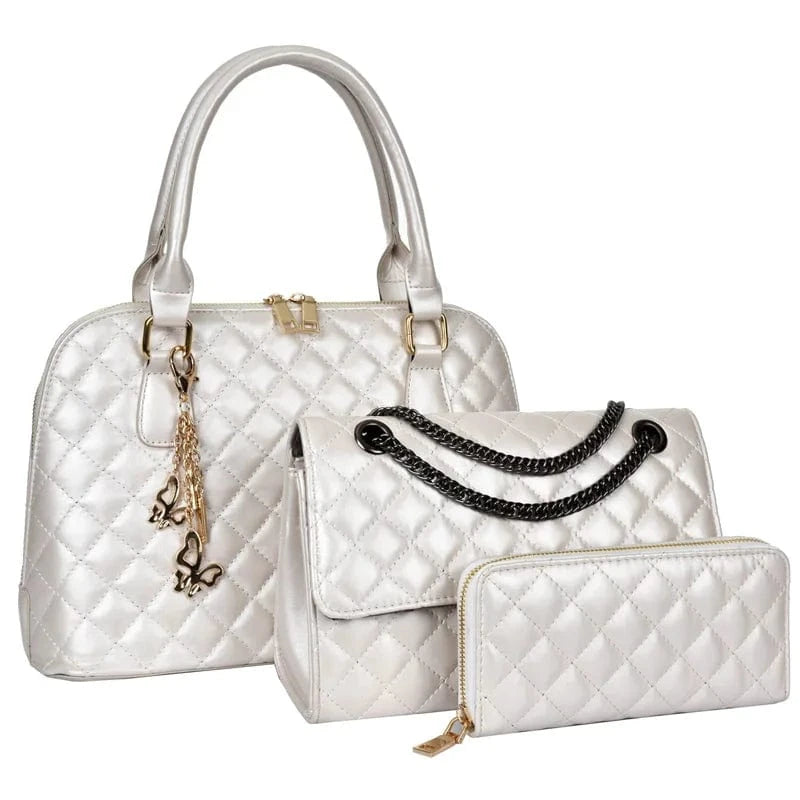White New Fashion 3 in 1 Women Handbag Ladies Shoulder Crossbody Bag Purses OEM Customized logo Tote