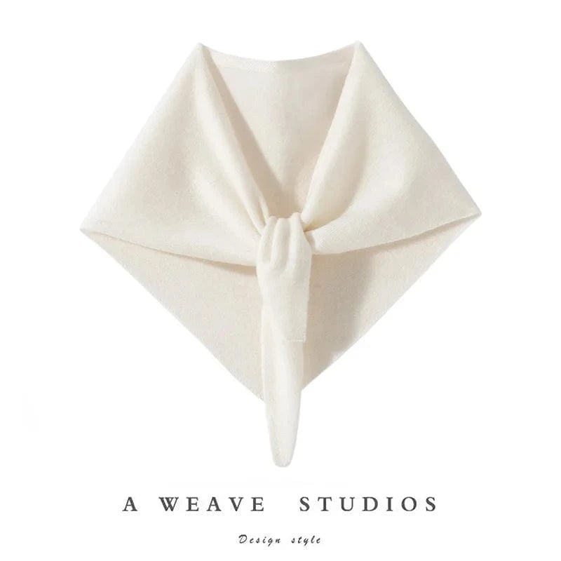 WHITE / One Size CHICUU Women 100% Cashmere Scarf Spring Autumn Triangular Scarf Cashmere Knitwear Luxury Grace Simple Style Scarf Pure Color