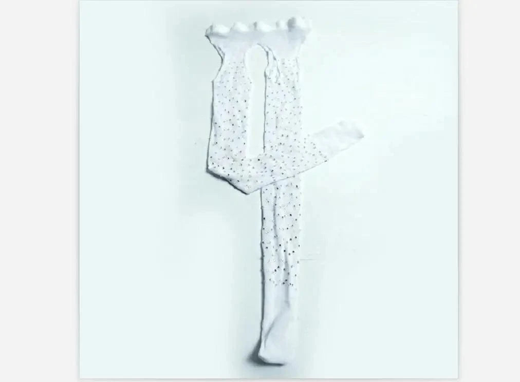 WHITE / One Size Women's Sexy Crystal Bling Stockings Rhinestone Fishnet Flash Mesh Ladies Skinny Sequins Pantyhose for Female Night Clubwear