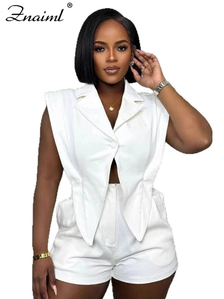 white playsuits / XL Znaiml Elegant White Patchwork Rompers Playsuits Women Lapel Sleeveless Slim Shorts Jumpsuits Hollow Button Birthday Overalls