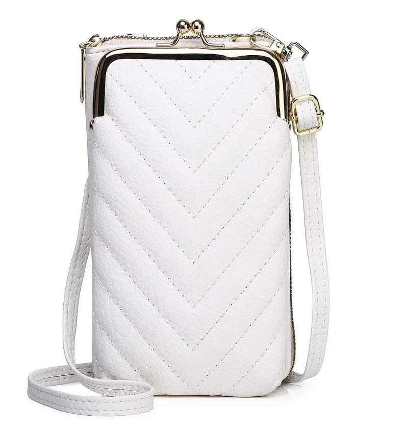 White PU Leather Shoulder Messenger Cell Phone Bag Small Card Holder Crossbody Wallet Clutch Bag for women