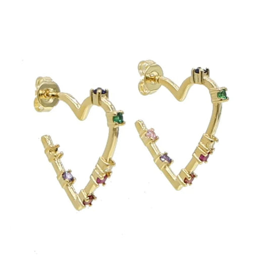 white rainbow cz hollow Heart hoop earring gold plated simple lover gift fashion women jewelry
