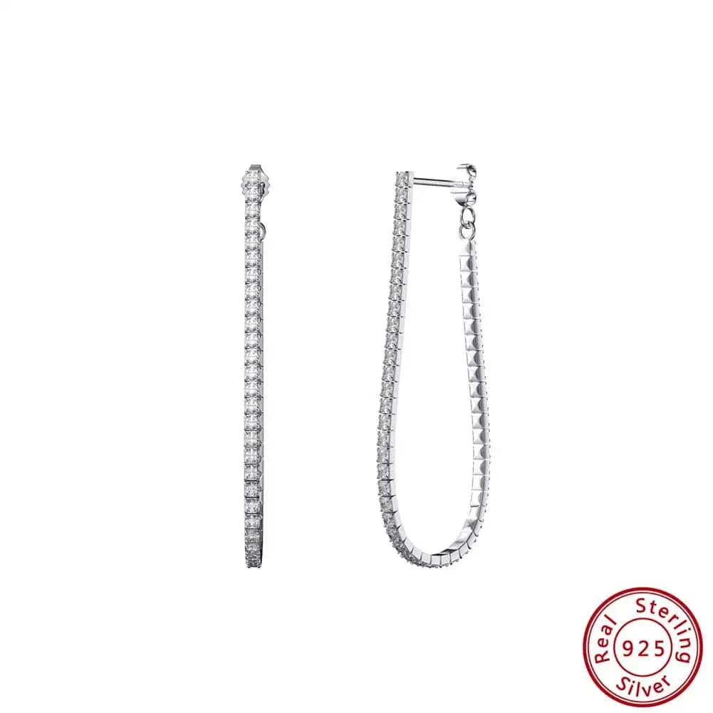 White RINNTIN SE380 Luxury Jewelry Earings Ellipse Hoop Earrings Tennis Zirconia 925 Silver Oval Hoop Earrings For Women Wedding Gift
