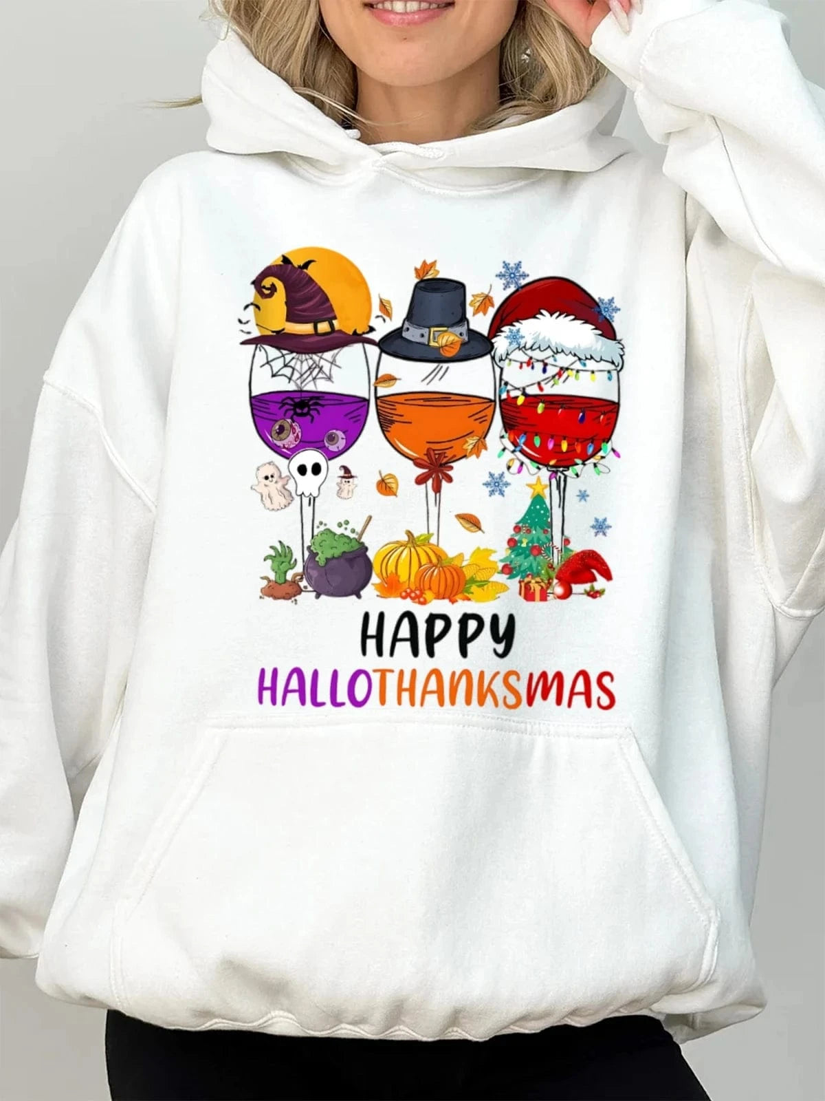 WHITE / S Hoodies Lightweight Cotton Hooded Sweatshirt - Breathable Fabric with Contrast Stitching Heavy Weight Cotton Plus Velvet Hooded