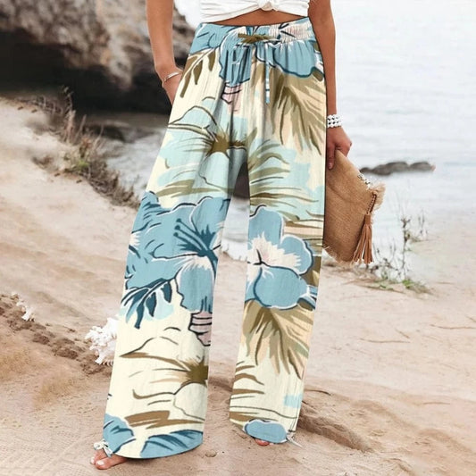 WHITE / S Women's Cotton And Linen Wide Leg Casual Pants High Waist Drawstring Strap Straight Pants Vintage Oversize Stylish Bottoms