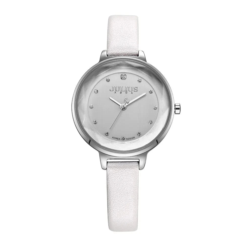 WHITE Thin Lady Women's Watch Fine Fashion Luxury Style Hours Dress Bracelet Leather Classic Girl Birthday Gift Julius No Box