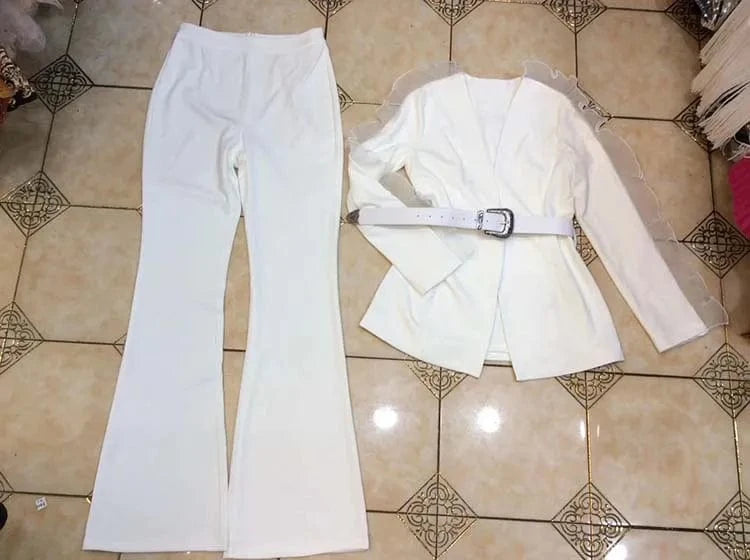 White Women Office Wear Tops and Pants Two Piece Set Women Clothing in Stock