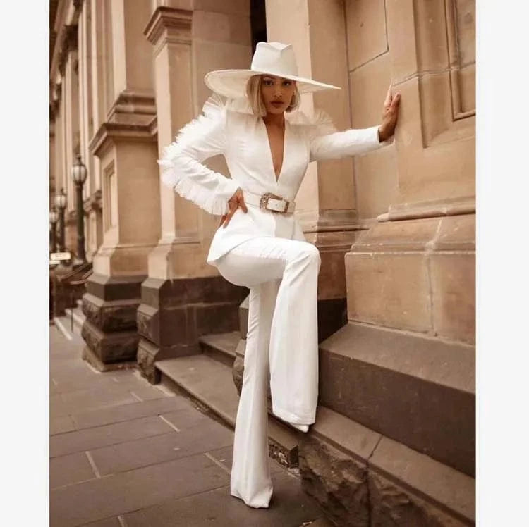 White Women Office Wear Tops and Pants Two Piece Set Women Clothing in Stock