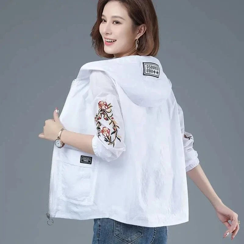 white / XL Spring Thin Short Mom Jacket Women 2025 New Breathable Sun Protection Clothing Femme Middle-Aged Mom Summer Sun Protection Shirt