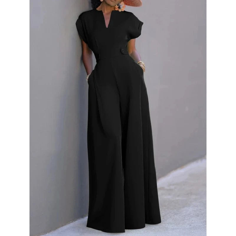 WHITE / XXL Women Black White Color Wide Leg Jumpsuits 2024 New Summer Cap Sleeves Loose Fashion Urban Casual Office Jump Suits