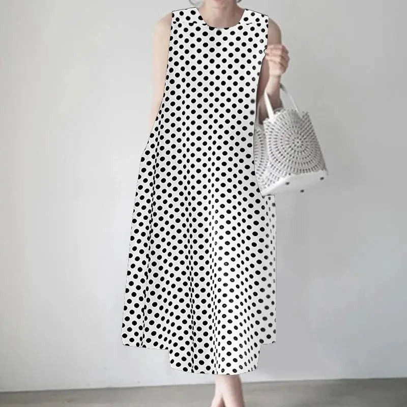 WHITE / XXXL ZANZEA Bohemian Point Dot Printed Dress Women Summer Vestidos 2024 Elegant Sexy Sleeveless Casual Loose Vintage Beach Sundress