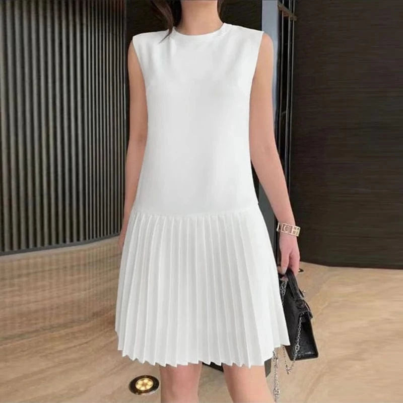 WHITE / XXXL ZANZEA Summer Women Sleeveless Mini Dress 2024 Elegant Party Tank Vestidos Ladies Casual Solid Color Pleated Short Sundress