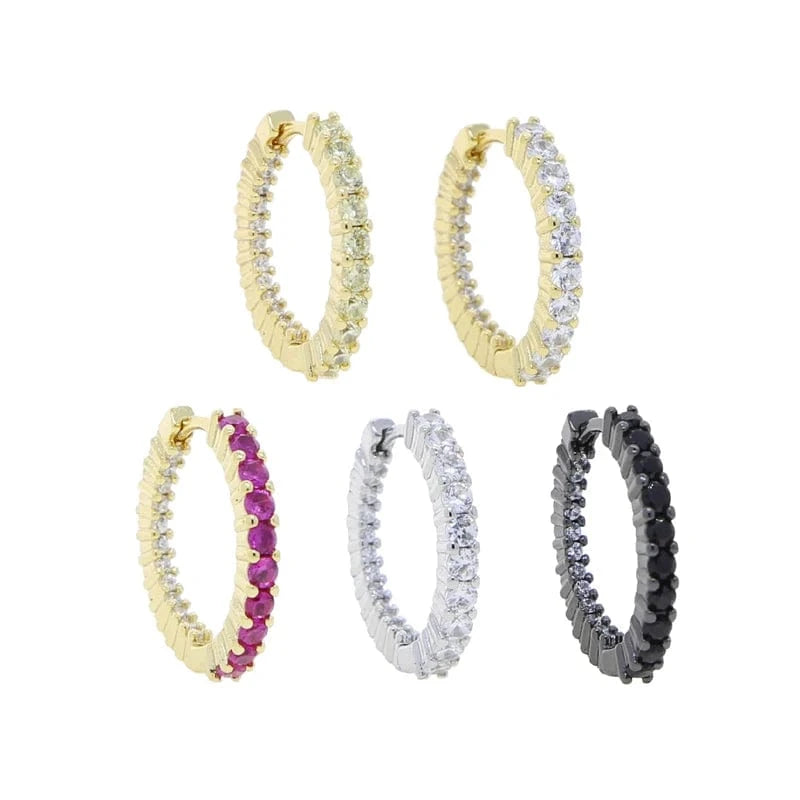 White Yellow Rosy Black Round Diamond Zircon 20MM 40MM Small Big Huggie Hoop Earrings 5A CZ Women Party Wedding Jewelry