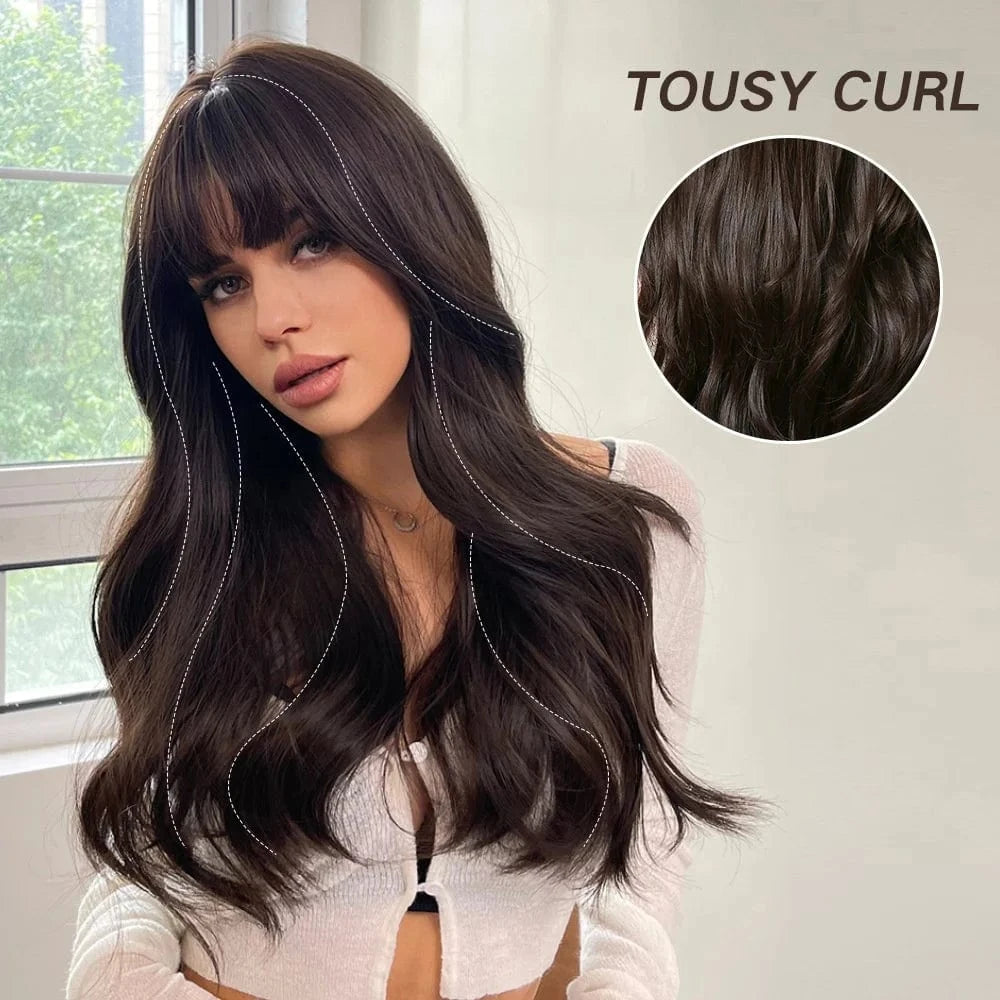 Whole Sale Nice Long Curly Ready Made Wig Manufacturer Product With Bangs Vendor Cheap Synthetic Hair Wavy Wigs For Black Women