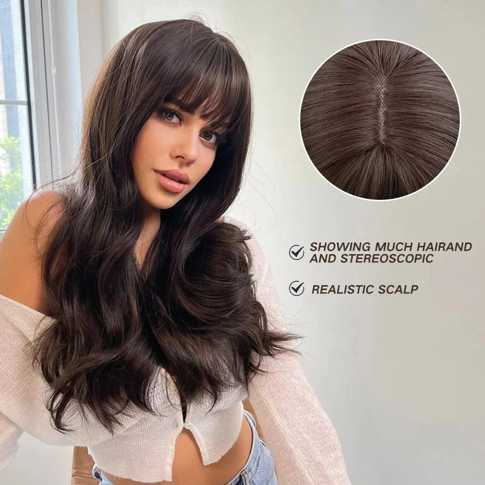 Whole Sale Nice Long Curly Ready Made Wig Manufacturer Product With Bangs Vendor Cheap Synthetic Hair Wavy Wigs For Black Women