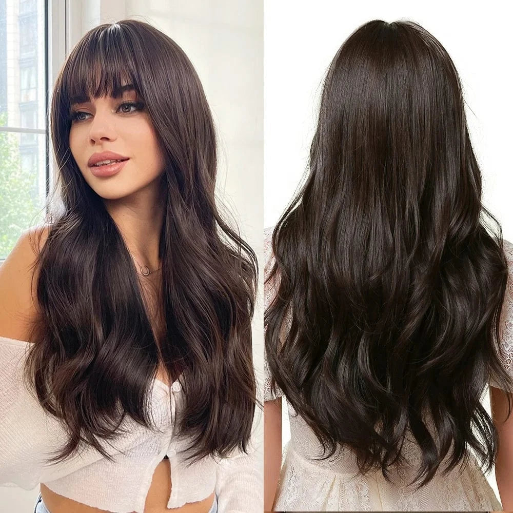 Whole Sale Nice Long Curly Ready Made Wig Manufacturer Product With Bangs Vendor Cheap Synthetic Hair Wavy Wigs For Black Women