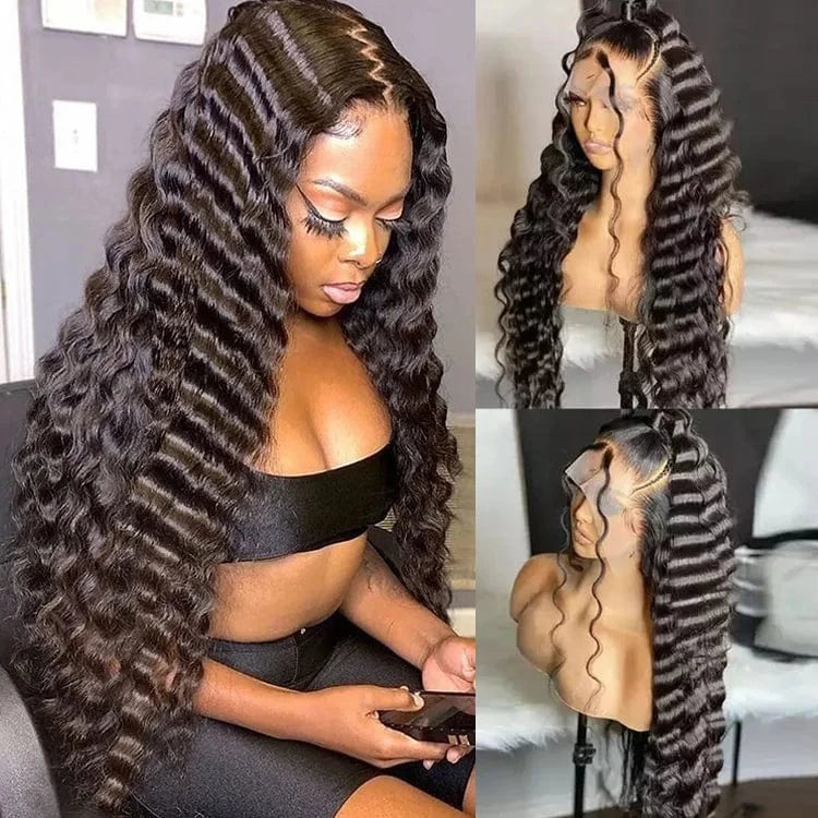Wholesale 13x4 Transparent Swiss Lace Front Wig Vendor Virgin Hair Deep Water Curly Wave Full Lace Frontal Wigs for Black Women